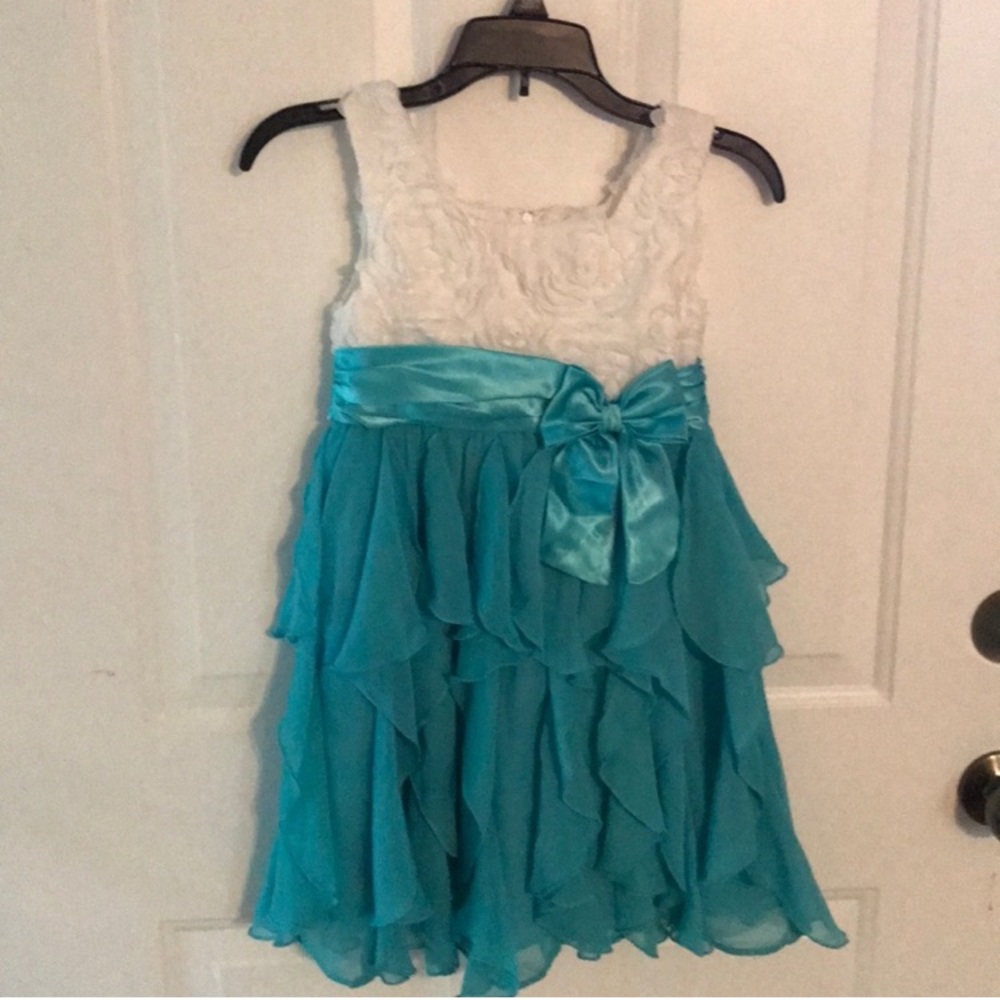 Rare, Too girls teal and white dress